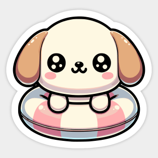 Kawaii Puppy on a Pool Floater Sticker